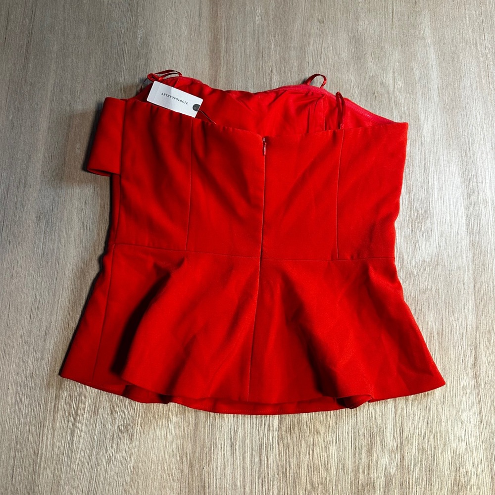 Adelyn Rae Red Strapless Bow Peplum Top Party Cocktail Anthropologie - Picture 4 of 7